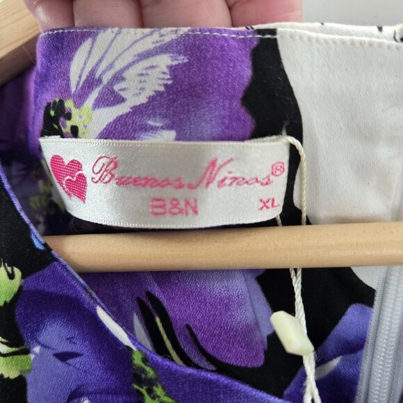 Buenos Ninos B&N Purple Floral Midi Dress Size XL - Picture 9 of 11